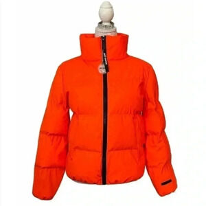 JUICY COUTURE BLACK  LABEL DAY GLO ORANGE PUFFER XL